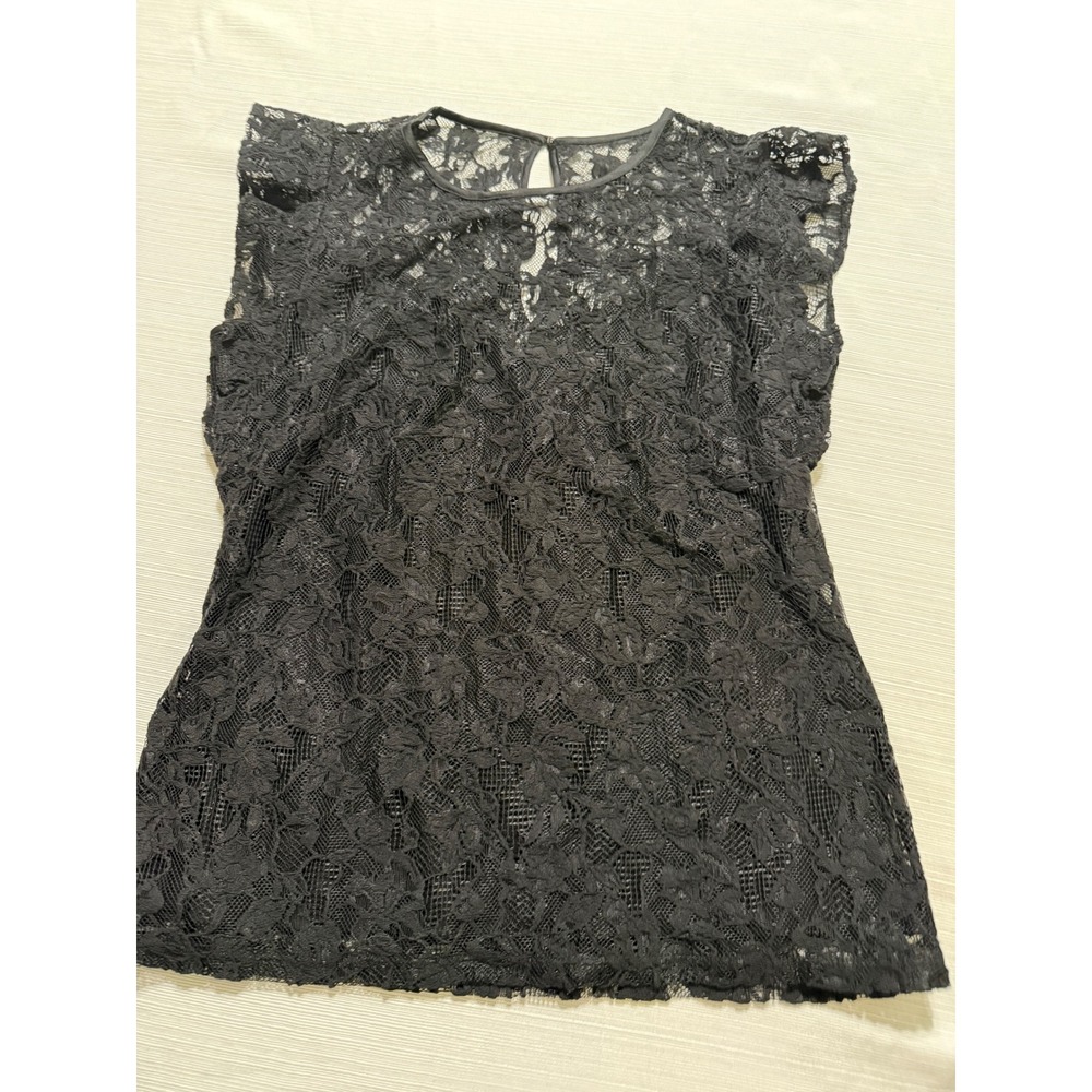 White House Black Market Black Floral Lace Sleeveless Back Top Size 4